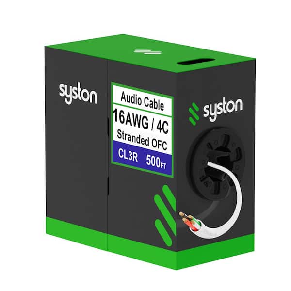 500 ft. 16/4 White Stranded Oxygen Free Copper In-Wall CL3R CMR FT4 Audio Loud Speaker Wire Indoor Outdoor UV Resistant