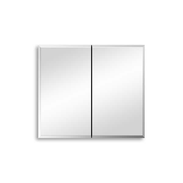 FORCLOVER 30 in. W x 26 in. H Rectangular Silver Aluminum Recessed or Surface Mount Medicine Cabinet with Mirror (Type A)