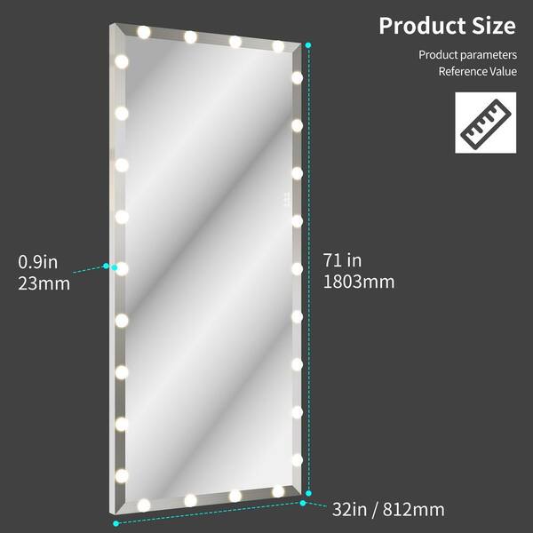 32 in. W x 71 in. H Rectangular Silver Metal Frame Wall Mirror