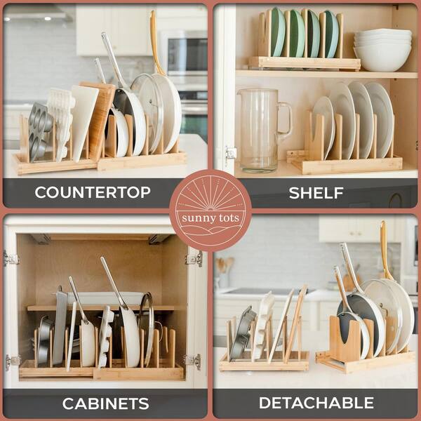 Esepony 2 in 1 Bamboo Adjustable Dividers Pot and Pan Organizer