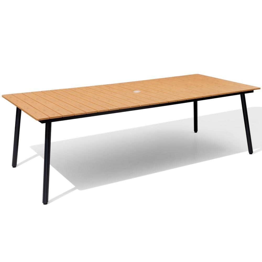 94.49 in. Brown Rectangular Aluminum Outdoor Patio Dining Table with Wood-Like Tabletop
