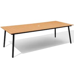 94.49 in. Brown Rectangular Aluminum Outdoor Patio Dining Table with Wood-Like Tabletop