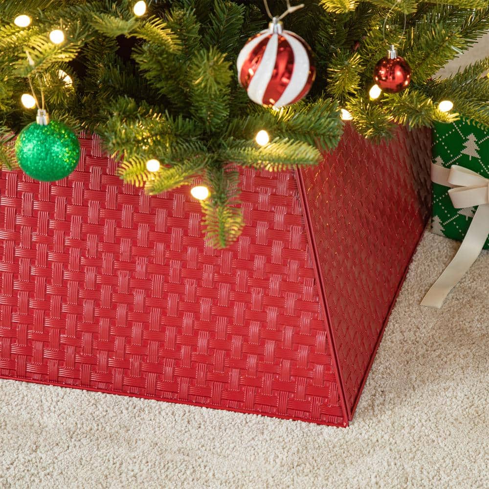 Red Metal Weave Trapezoid Christmas Tree Collar Set