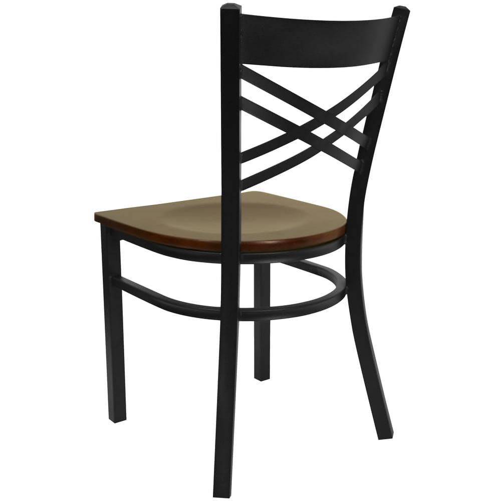 Hercules Series Black Cross Back Metal Chair with Mahogany Wood Seat