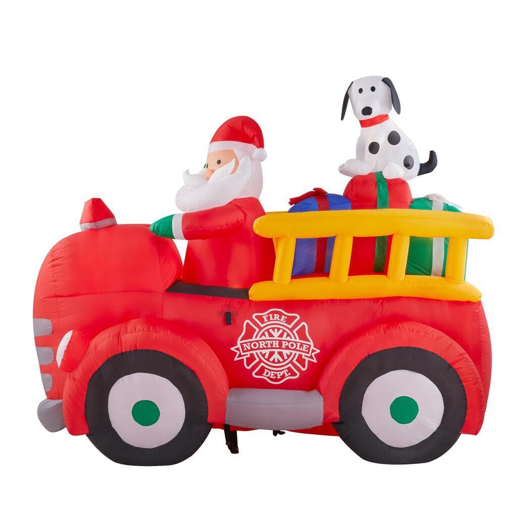 5 ft. Inflatable Santa Driving Vintage Fire Truck Scene