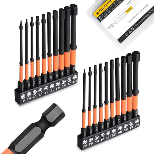 Allen Wrench Drill Bit Set, Metric & SAE, 1/4" Hex Shank Magnetic Hex Bit Set for Impact Drivers (20-Piece)