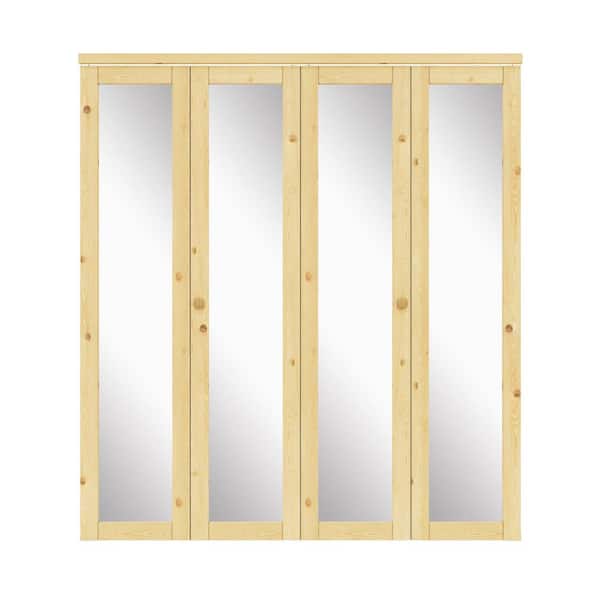 72 in. x 80 in. 1-Lite Solid Core Unfinished Pine Wood Mirrored Glass Interior Closet Bi-Fold Door with Hardware