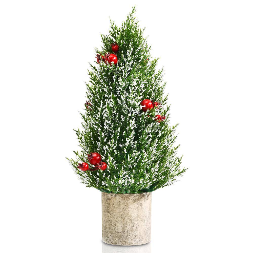Costway 18.5 in. Snowy Tabletop Christmas Tree with 170 PE Branch Tips and Pulp Base CM23673