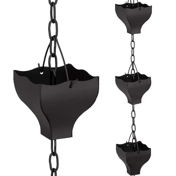 Functional and Decorative Replacement 8.5 ft. Black Barrel Cups Rain Chain for Outside Gutters Downspouts