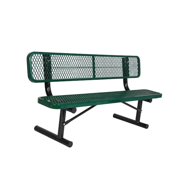 Portable 8 ft. Green Diamond Commercial Park Bench with Back