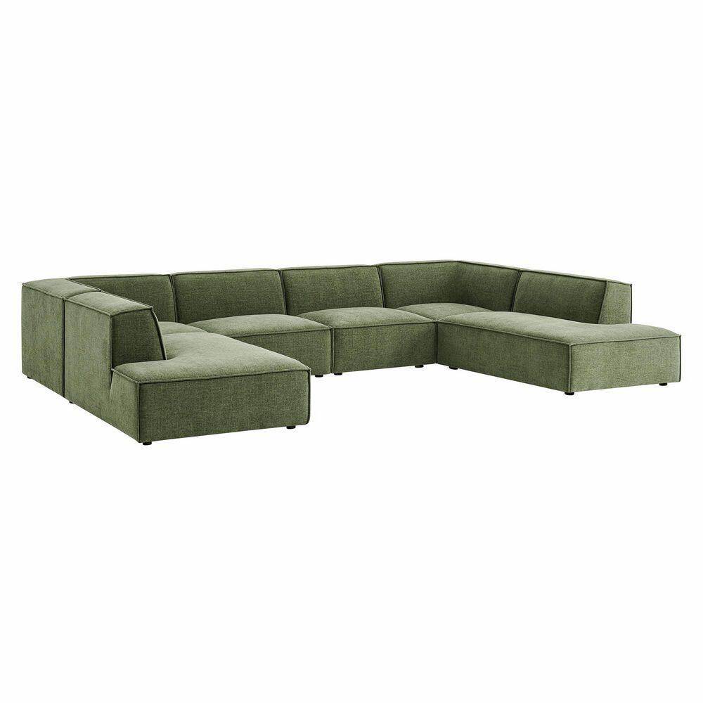 Restore Fabric Upholstered 6-Piece Modular U-Shaped Sectional Sofa in Foliage