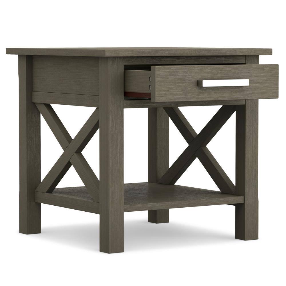 Farmhouse Gray Contemporary Square End Table with Storage