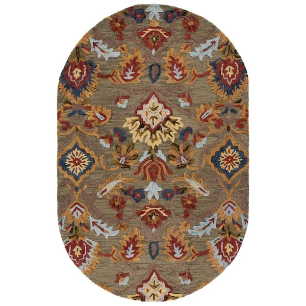 Blossom 5 ft. x 8 ft. Green/Multi Oriental Oval Rug