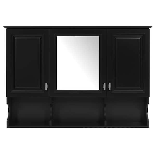 41 in. W x 29 in. H Rectangular Bathroom Medicine Cabinet with Mirror in Black, w/ Open Shelves, Adjustable Shelves