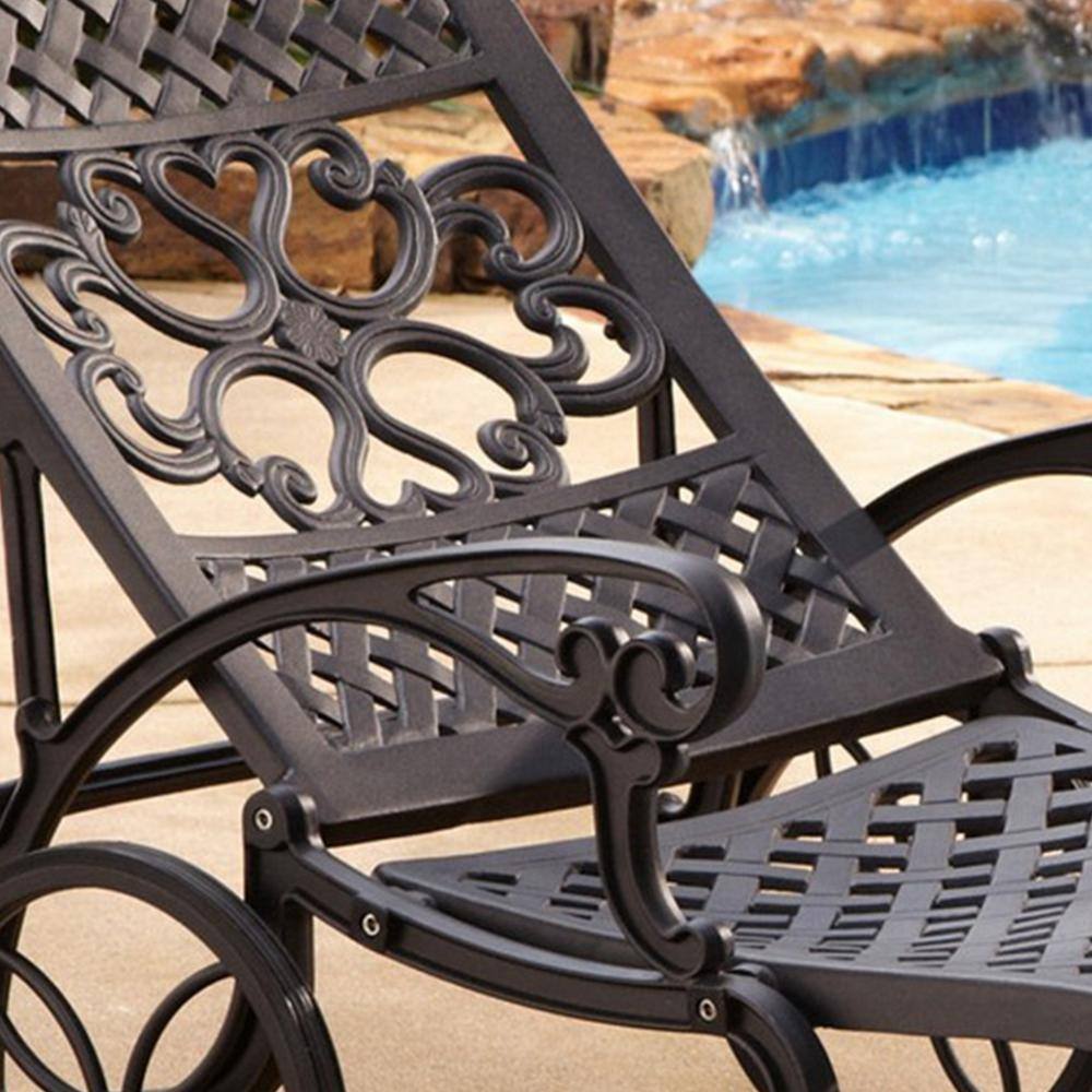 Sanibel 70'' Black Cast Aluminum Outdoor Chaise Lounger with Cushions