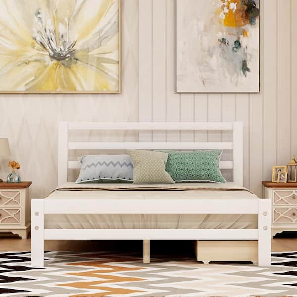 Anbazar White Full Size Bed Frame With Headboard And Storage Drawers Wood For Living Room 00159anna Storage Drawers Wood Bed Frame, Full Size Wooden Bed Frame With Headboard And Storage