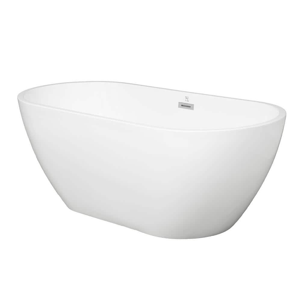 Aoibox 67 in. Center Drain Oval Acrylic Alcove Freestanding Soaking Bathtub with Brass Drain and