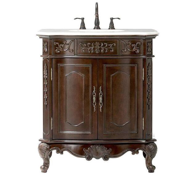 Home Decorators Collection Winslow 33 in. Vanity in Antique Cherry with Marble Vanity Top in White