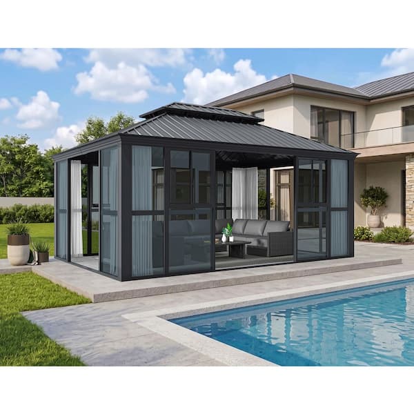 PURPLE LEAF 12 ft. x 16 ft. Grey Sunroom Solarium Gray PC Screen