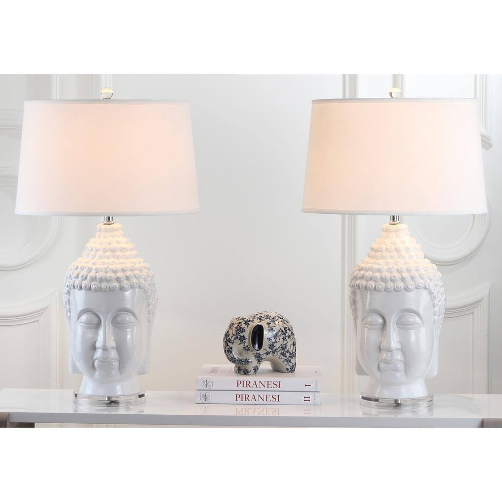 Grant 29" Clear Glass Table Lamp Set with White Cotton Shade