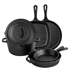 6-Piece Cast Iron Nonstick Cookware Set in Black for Kitchen, Stovetop, Oven, Grill, or Campfire Cooking