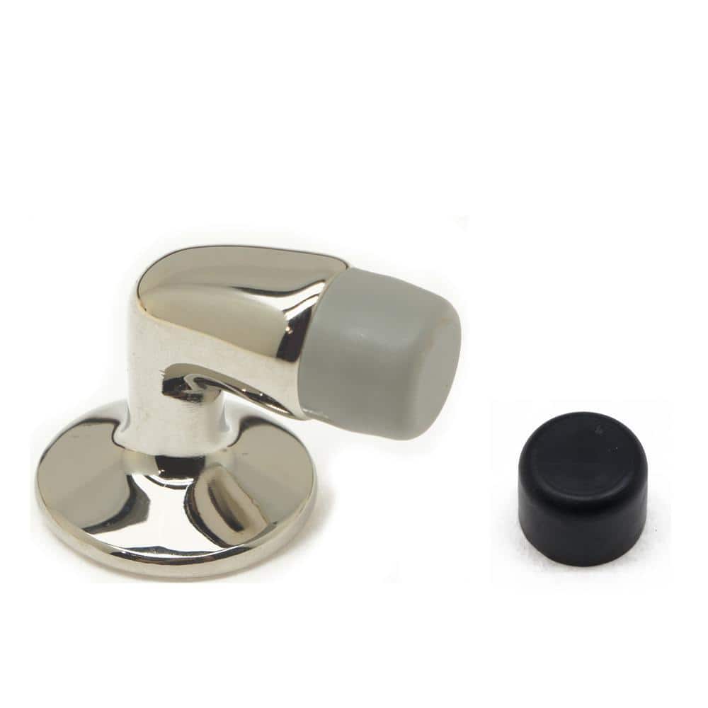 Mini Solid Brass Floor Mounted Gooseneck Door Stop in Bright Nickel