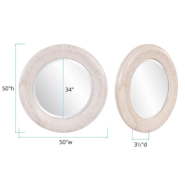 Marley Forrest - Large Round Ivory White Beveled Glass Casual Mirror (50 in. H x 50 in. W)