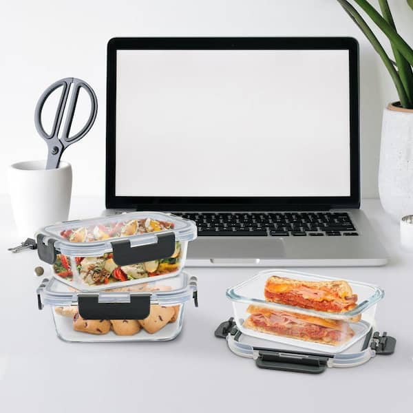 Airtight Glass Food Storage Containers with Lids 24-Piece Set Leak-Proof BPA-Free Dishwasher Safe Grey