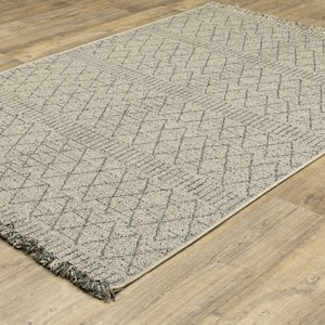 Gables Beige Doormat 3 ft. x 5 ft. Textured Geometric Stripe Polypropylene Indoor/Outdoor Area Rug