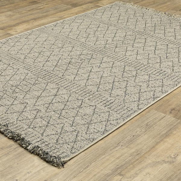 Gables Beige 8 ft. x 10 ft. Textured Geometric Stripe Polypropylene Indoor/Outdoor Area Rug