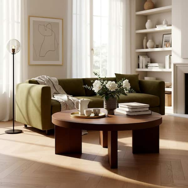 Caminun 42.1 in. Walnut Round Wood Coffee Table