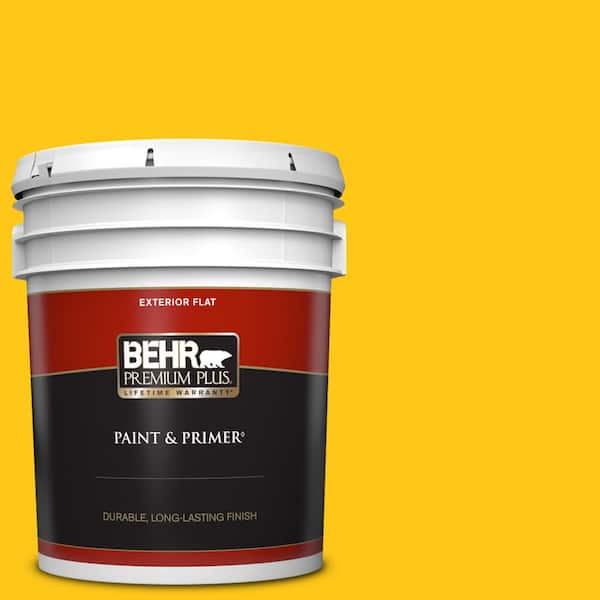 BEHR PREMIUM PLUS 5 gal. #P300-7 Unmellow Yellow Flat Exterior Paint & Primer