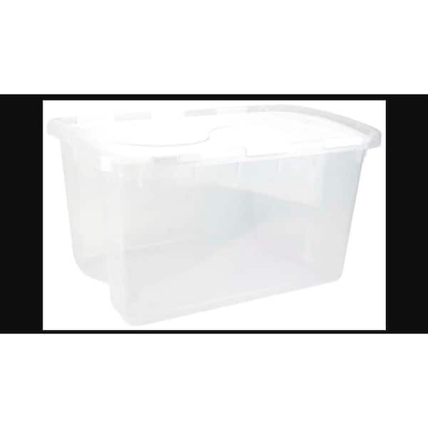 Single 48 Qt. Clear Base Hinged Lid Storage Box Tote (24-Pack)
