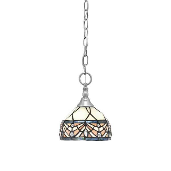 Unbranded Elva 100-Watt 1-Light Nickel Shaded Pendant Light with 7 in. Royal Merlot Art Glass Shades, No Bulbs Included