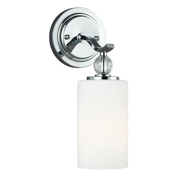 Generation Lighting Englehorn 5 in. W. 1-Light Chrome Wall/Bath Sconce with Inside White Painted Etched Glass