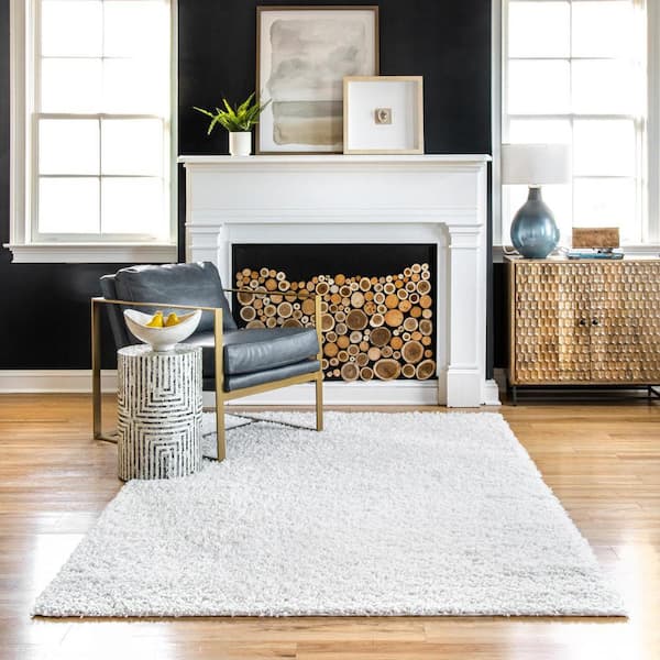 Kara Solid Shag Ivory 7 ft. 10 in. x 10 ft. 10 in. Area Rug