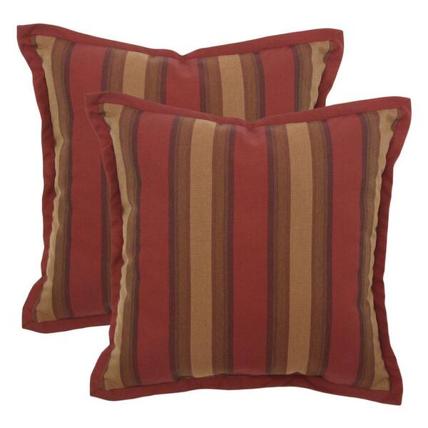Hampton Bay 18 in. Red Tweed Stripe Outdoor Toss Pillow with Flange (2-Pack)