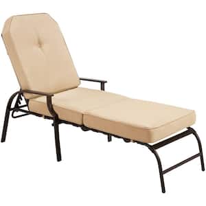 Tufted Adjustable Metal Outdoor Patio Lounge Chair with Beige Cushion