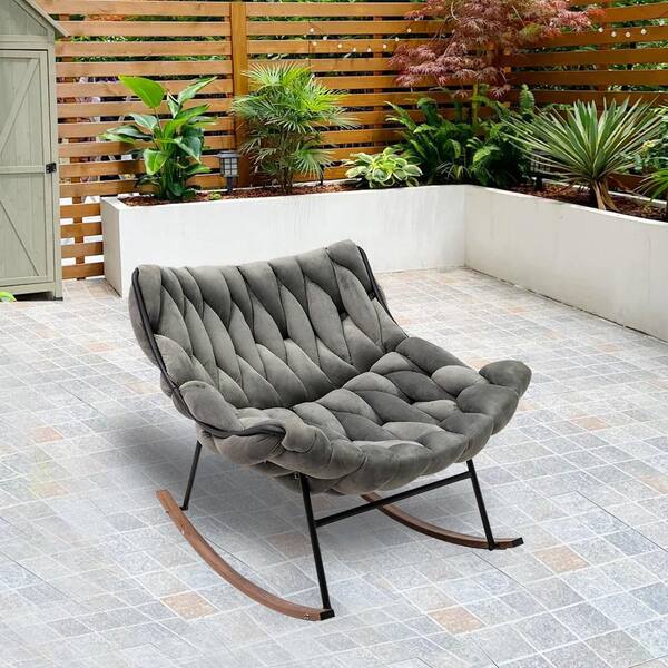 Zeus & Ruta Black Metal Outdoor Rocking Chair with Gray