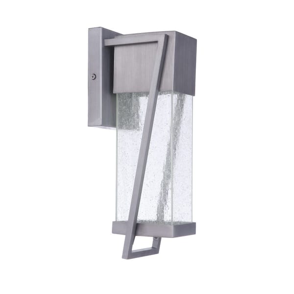 CRAFTMADE Bryce 14 in. Silver Finish Outdoor Hardwired Integrated LED Wall Lantern Sconce w/ Clear Seeded Glass