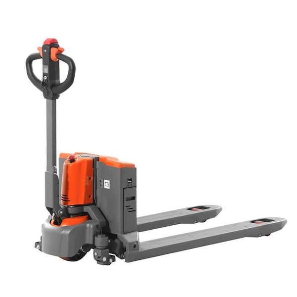 Lithium Battery 24-Volt/20AH 3300 lbs. Full Electric Pallet Jack Truck w/ 48 in. x 27 in. Fork 3.2 in. Lowered Orange