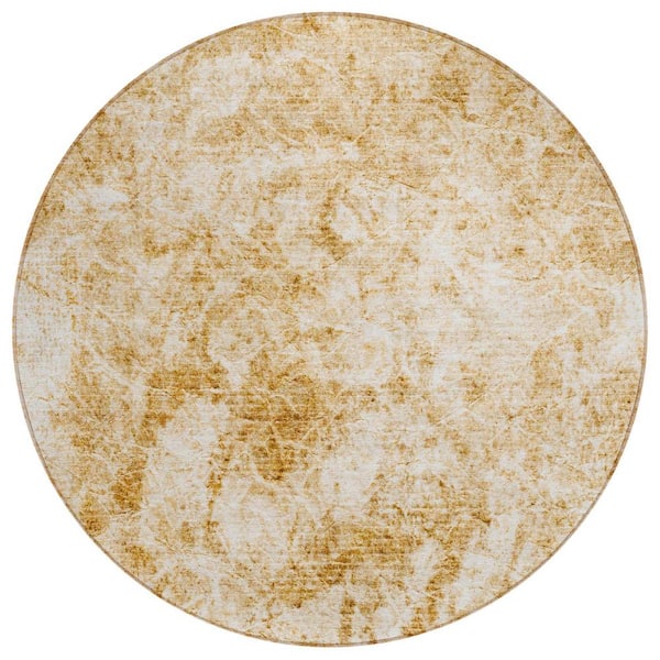 HomeRoots Cream and Gold 8 ft. Round Woven Abstract Round Indoor/Outdoor Area Rug