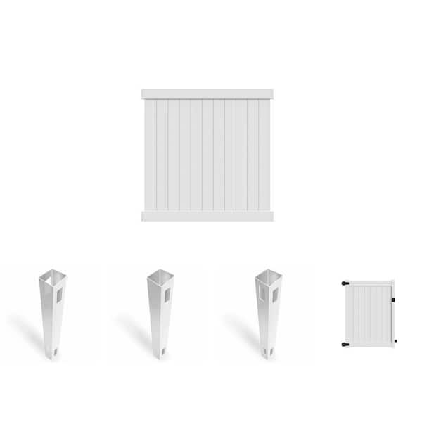 Washington 6 ft. H x 6 ft. W White Vinyl Privacy Fence Panel with 5 ft. Gate and Posts