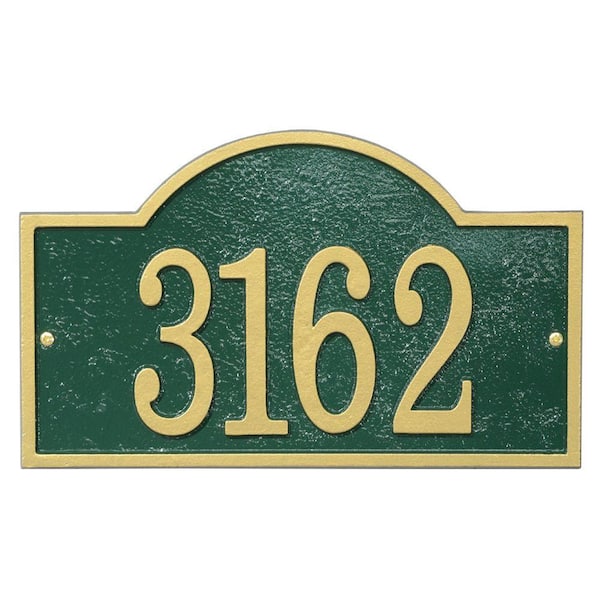 Whitehall Products Fast and Easy Arch House Number Plaque, Green/Gold
