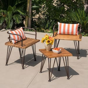 Zion Industrial Wood and Metal 3-Piece End Table Outdoor Patio Conversation Set