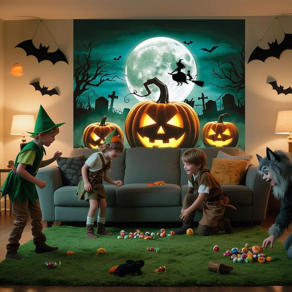 N/A Halloween Garage Door Banner w/Spooky Moon Night Design