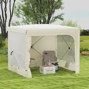 7 ft. x 8 ft. White Pop-Up Canopy Tent Event Shelter with Curtains, Nettings and Carrying Bag