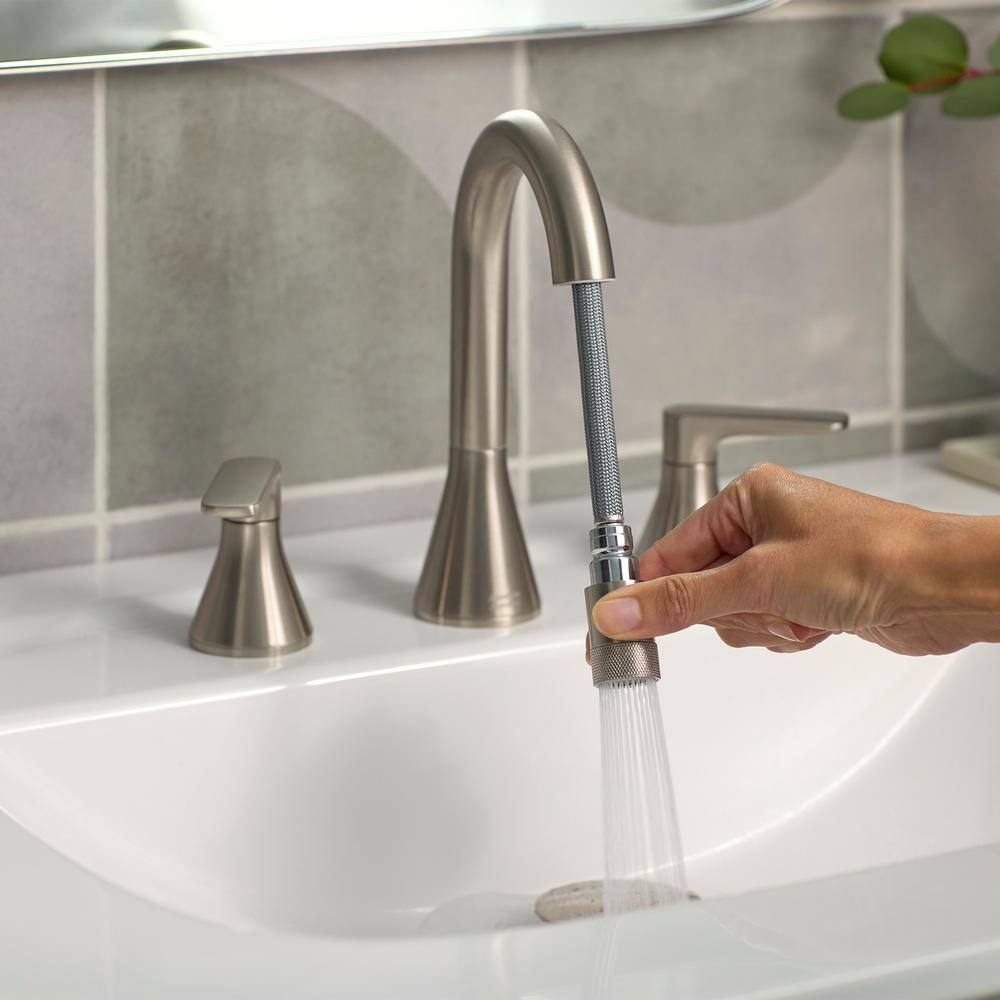 Brushed Nickel High-Arc Widespread Bathroom Faucet with Dual Spray