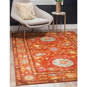 Rust 5 ft. x 8 ft. Hand Tufted Wool Traditional Suzani Area Rug
