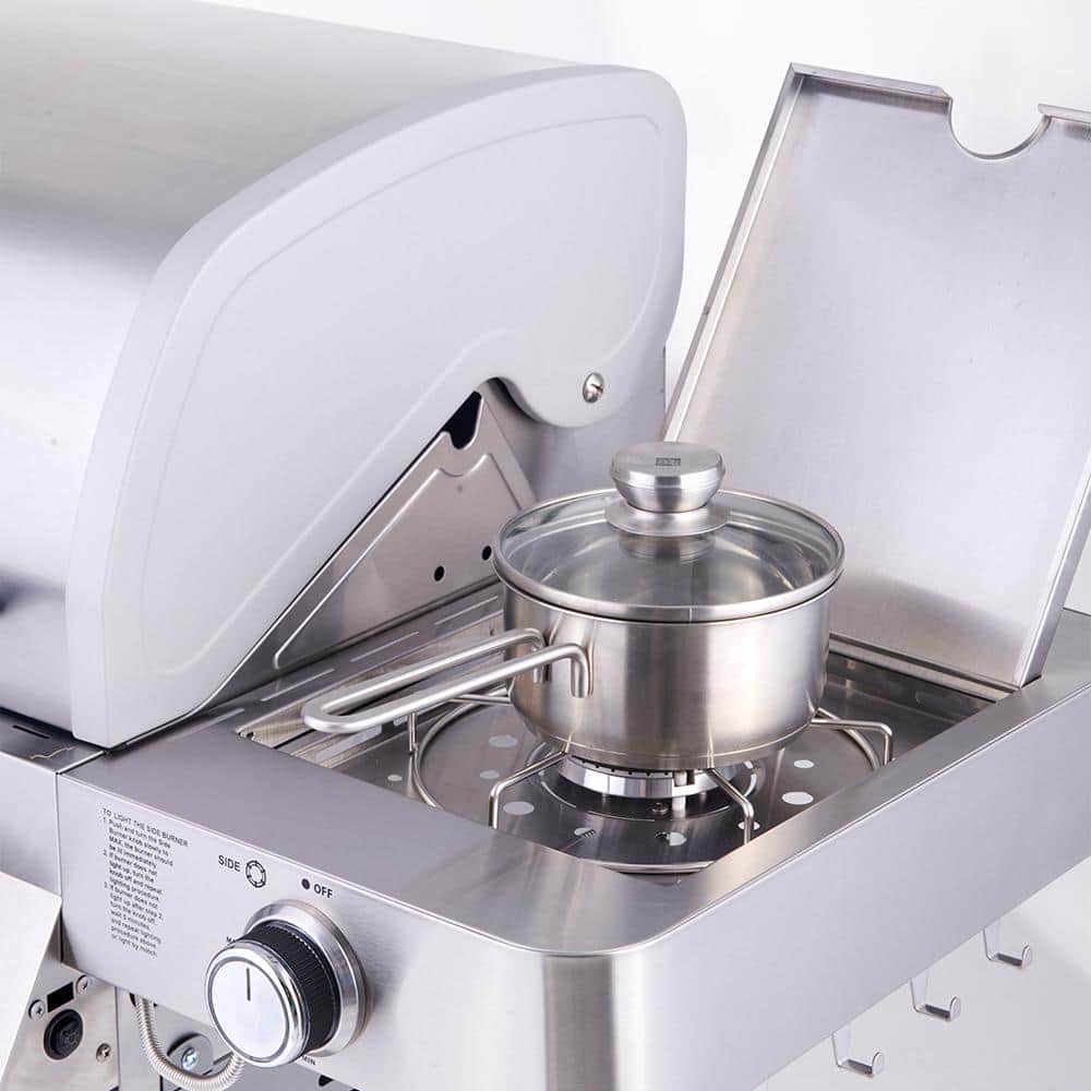 Stainless Steel 4-Burner Propane Gas Grill with Infrared Side Burner